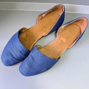 1980s Unisa Navy Canvas D'Orsay Flat Shoes Vintage 7.5